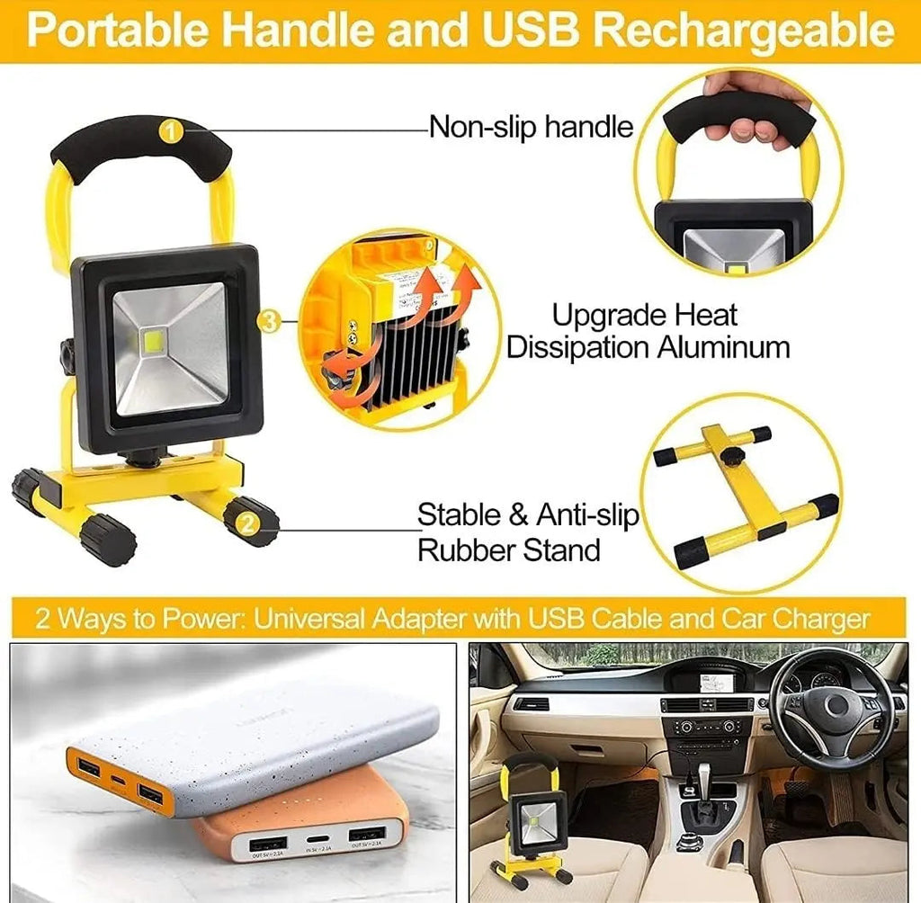 LED Portable Flood Light Rechargeable Cordless Work Site Camping Garage 10W COB